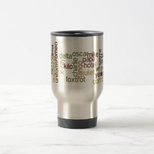 A Through Z Phonetic Alphabet Telephony (Wordle) Travel Mug