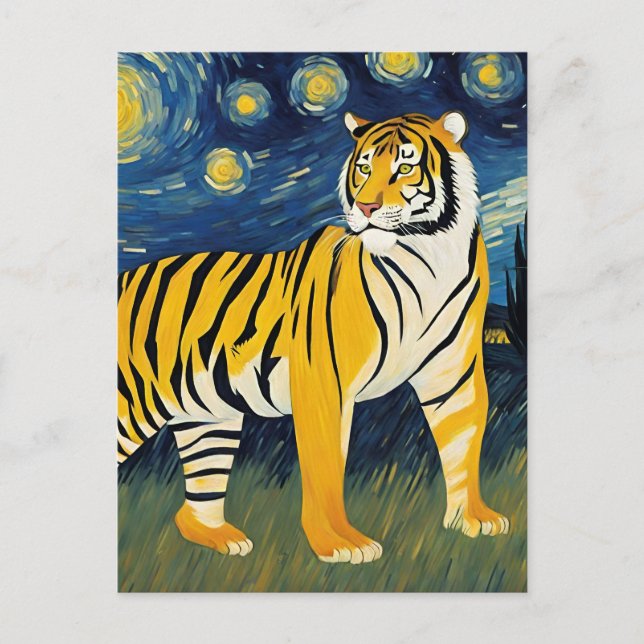 A Tiger in The Starry Night Postcard (Front)