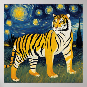 A Tiger in The Starry Night Poster