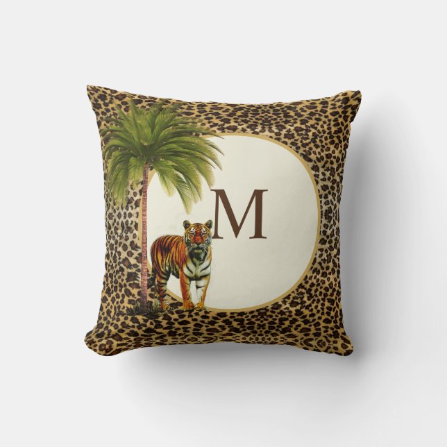 A Tiger  Leopard Pattern Elegant Vintage  Monogram Cushion (Front)