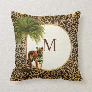 A Tiger Leopard Pattern Elegant Vintage Monogram Cushion