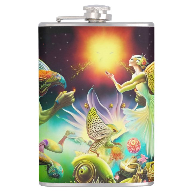 A Time of Recompense Oil Painting Hip Flask (Front)