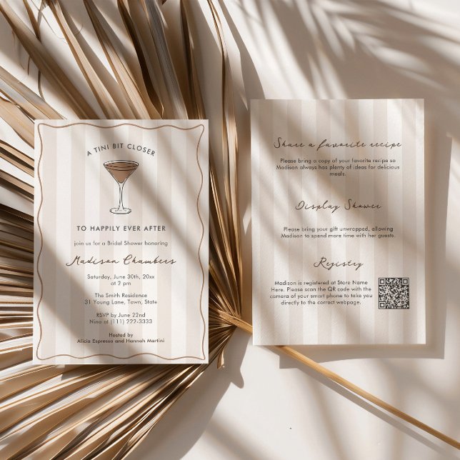 A Tini Bit Closer Martini Bridal Shower Invitation (A Tini Bit Closer to happily ever after custom color martini theme bridal shower invitation QR code)