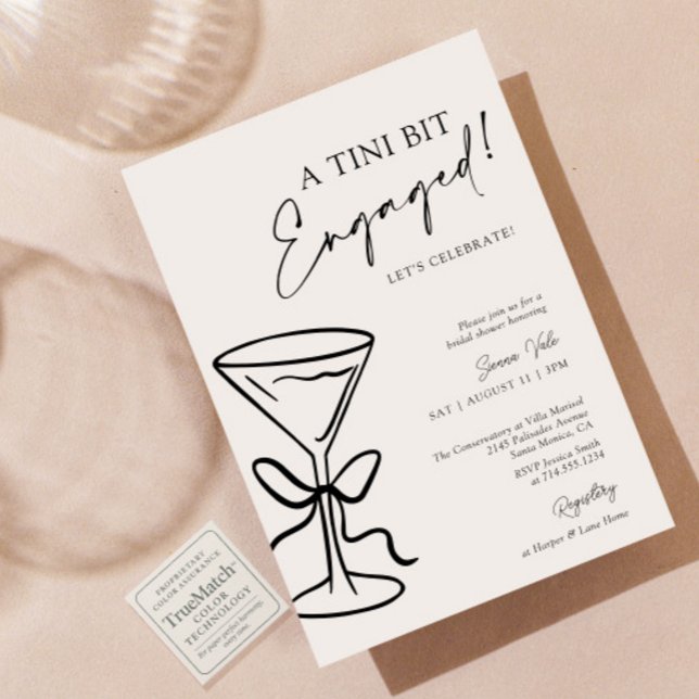 A Tini Bit Engaged Black Bow Martini Bridal Shower Invitation (Creator Uploaded)