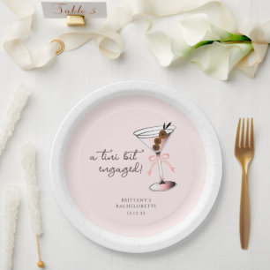 A tini bit engaged Martini Pink Bachelorette  Paper Plate