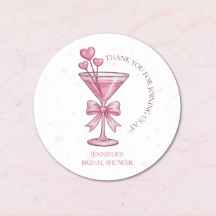 A Tini Bit Engaged Pink Martini Bridal Shower Classic Round Sticker
