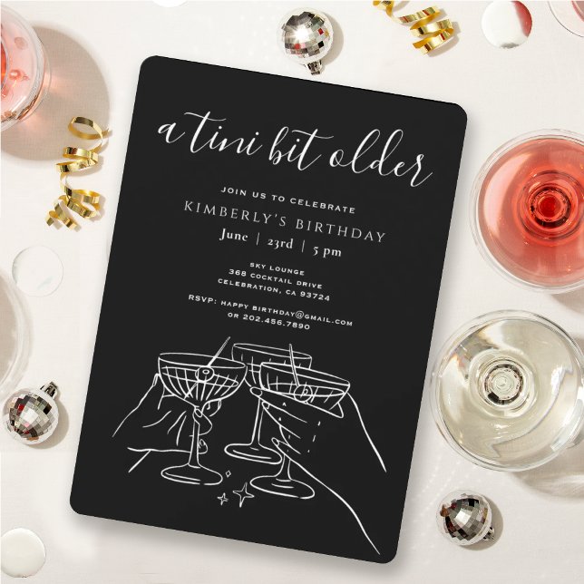 A Tini Bit Older Black Chic Martini Birthday Party Invitation (Creator Uploaded)