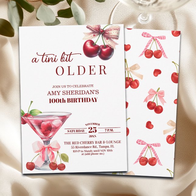 A Tini Bit Older Cherry Martini 100th Birthday Invitation (Creator Uploaded)