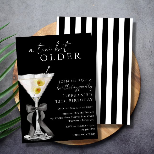 A Tini Bit Older Chic Black Dirty Martini Birthday Invitation (Creator Uploaded)