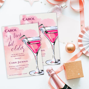 A Tini Bit Older Cocktail Pink Birthday Invitation Postcard