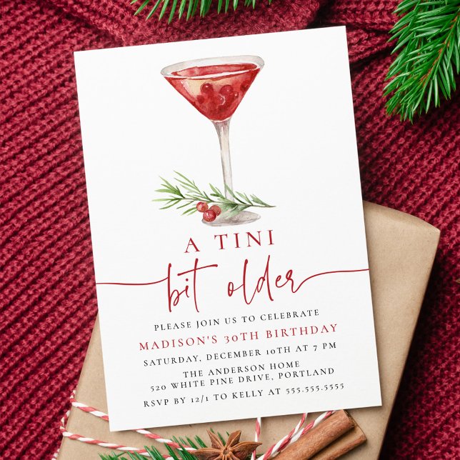 A Tini Bit Older Cranberry Martini Birthday Party Invitation (Creator Uploaded)