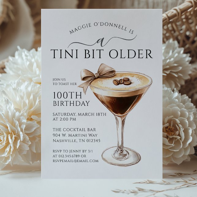 A Tini Bit Older Espresso Martini 100th Birthday Invitation (Creator Uploaded)