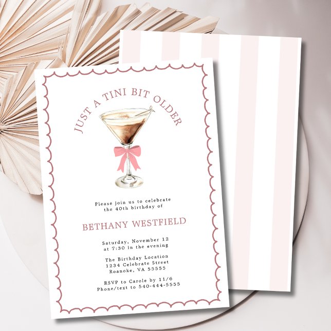 A Tini Bit Older Espresso Martini 40th Birthday Invitation (A Tini Bit Older Espresso Martini 40th Birthday Party Invitation (Stripes))