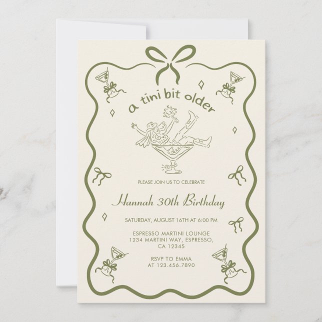 A Tini Bit Older Espresso Martini Bow Birthday  Invitation (Front)