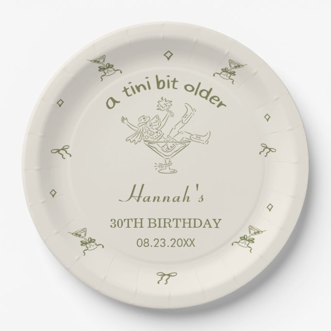 A Tini Bit Older Espresso Martini Bow Birthday Paper Plate (Front)