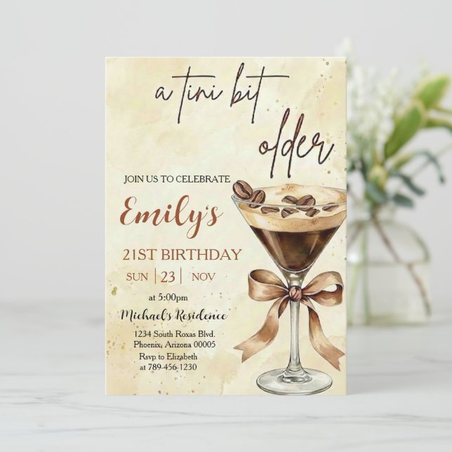 A Tini Bit Older Expresso Martini Birthday Party Invitation (Standing Front)