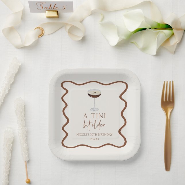 A Tini Bit Older Expresso Martini Birthday Party Paper Plate (Wedding)
