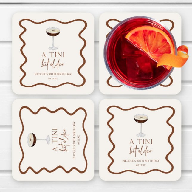 A Tini Bit Older Expresso Martini Birthday Party Square Paper Coaster (Creator Uploaded)