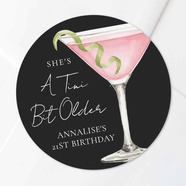 A Tini Bit Older Martini Birthday Classic Round Sticker (A Tini Bit Older Martini Birthday Classic Round Sticker)