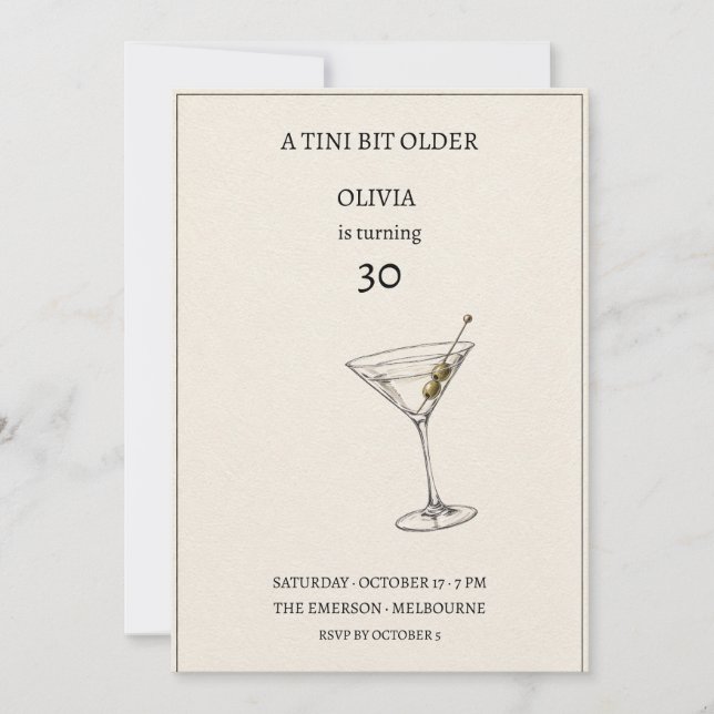 A Tini Bit Older Martini Birthday Invitation (Front)
