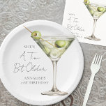 A Tini Bit Older Martini Birthday Paper Plate<br><div class="desc">Tini Bit Older Birthday Paper Plate. This playful paper plate features a watercolor green martini glass with olives on the right side, paired with the phrase “A Tini Bit Older” at the top in stylish handwritten script for a fun, cheeky vibe. The birthday person's name and age are displayed at...</div>