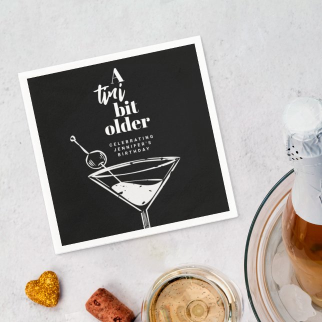 A Tini Bit Older Martini Birthday Party Black Napkin (Creator Uploaded)