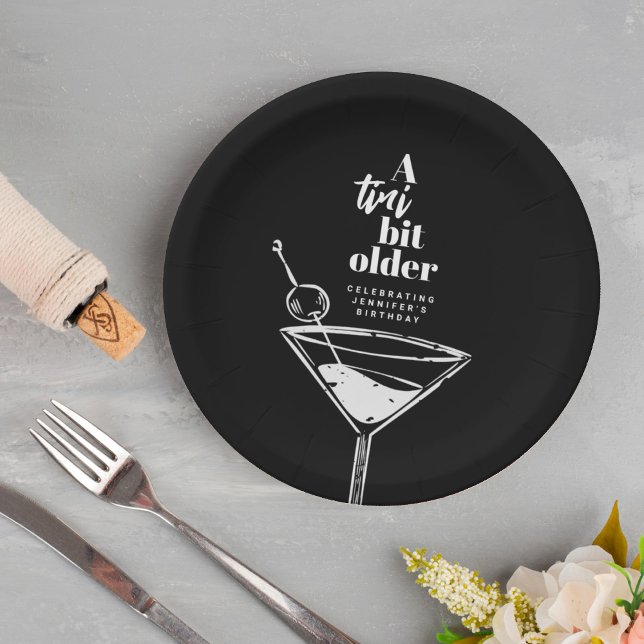A Tini Bit Older Martini Birthday Party Black Paper Plate (Creator Uploaded)