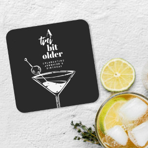 A Tini Bit Older Martini Birthday Party Black Square Paper Coaster
