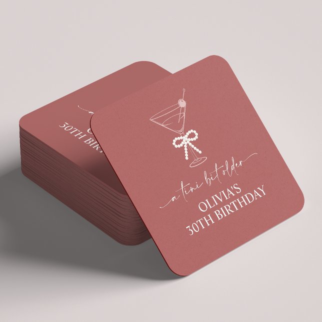 A Tini Bit Older Martini Birthday Party Favour Square Paper Coaster (Creator Uploaded)