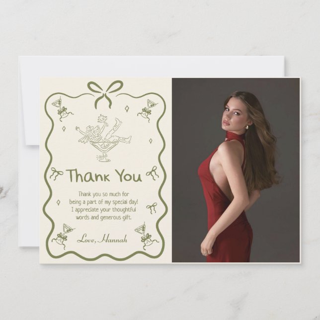 A Tini Bit Older Martini Bow Birthday Party Photo Thank You Card (Front)