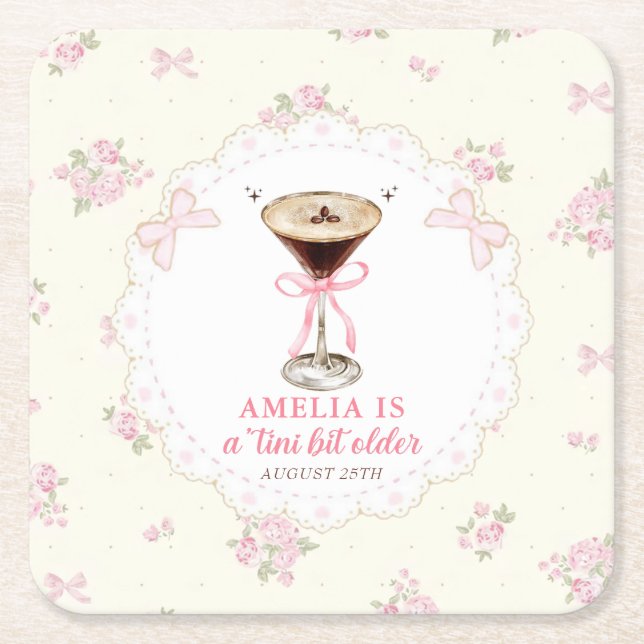 A Tini Bit Older Martini Coquette Birthday Square Paper Coaster (Front)