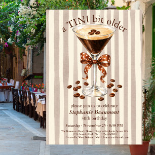 A Tini Bit Older Martini Espresso Stripes Bow 30th Invitation