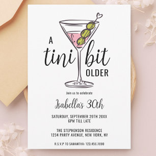 A Tini Bit Older Martini Hand Drawn Birthday Invitation