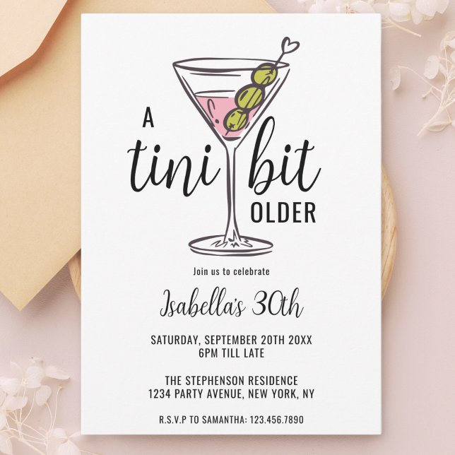 A Tini Bit Older Martini Hand Drawn Birthday Invitation (Creator Uploaded)