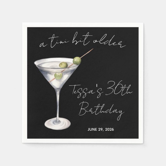 A Tini Bit Older, Martini Themed Birthday Party Napkin (Front)