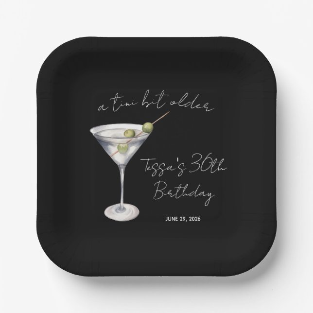 A Tini Bit Older, Martini Themed Birthday Party Paper Plate (Front)