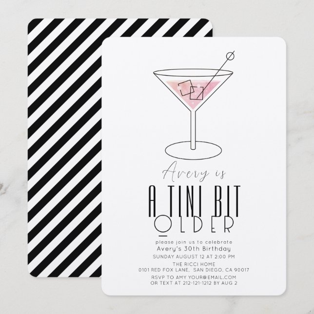 A Tini Bit Older Modern Pink Martini Birthday Invitation (Front/Back)
