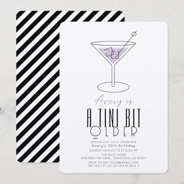 A Tini Bit Older Modern Purple Martini Birthday Invitation (Front/Back)