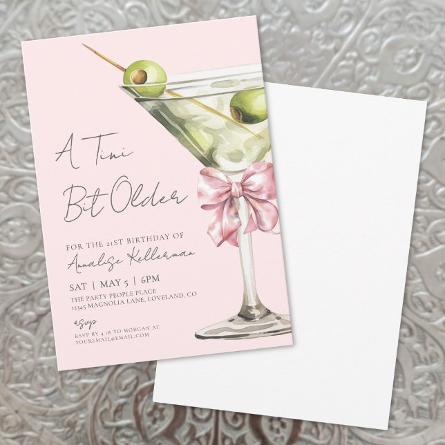 A Tini Bit Older Pink Bow Martini Birthday Party Invitation (A Tini Bit Older Pink Bow Martini Birthday Party Invitation)
