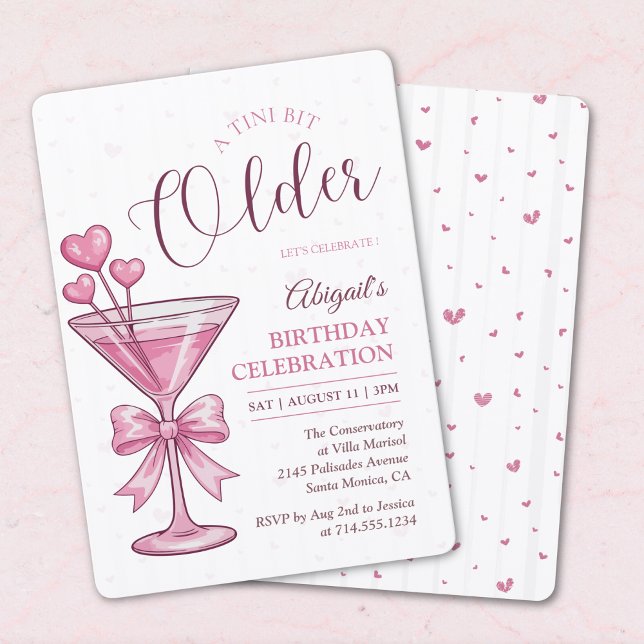A Tini Bit Older Pink Martini Cocktail Birthday  Invitation (Creator Uploaded)