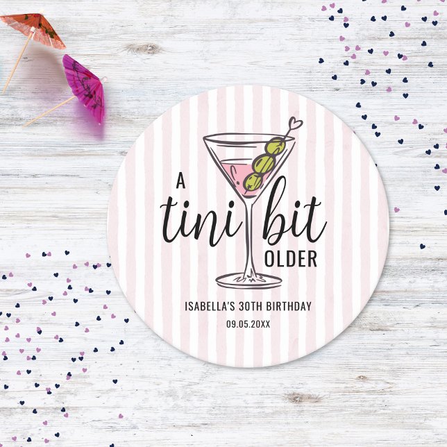 A Tini Bit Older Pink Martini Themed Birthday Round Paper Coaster (Creator Uploaded)
