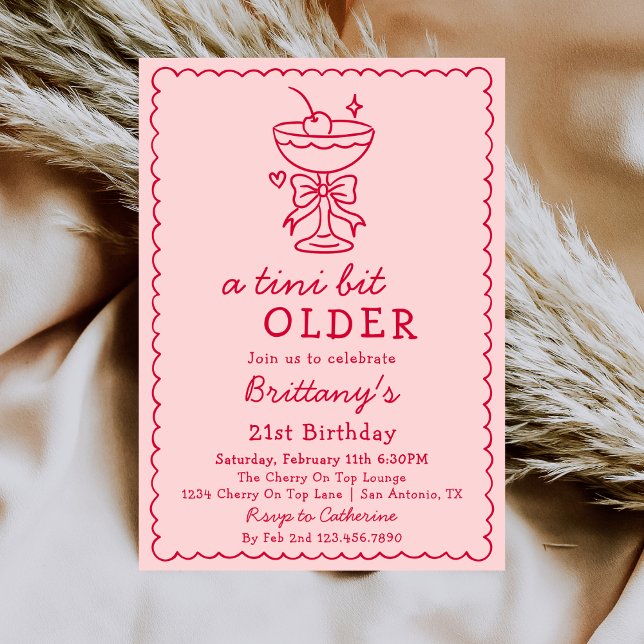 A Tini Bit Older Pink Red Cherry Martini Birthday Invitation (Creator Uploaded)