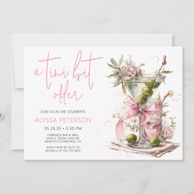 A Tini Bit Older Pink Script Birthday Party  Invitation (Front)