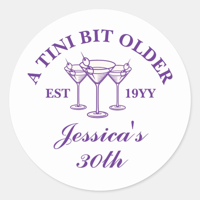 A Tini Bit Older Purple Custom Birthday Party  Classic Round Sticker (Front)