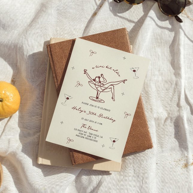 A Tini Bit Older Quirky Maroon Hand Drawn Birthday Invitation (Creator Uploaded)