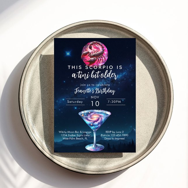 A Tini Bit Older Scorpio Zodiac Martini Birthday Invitation (Creator Uploaded)