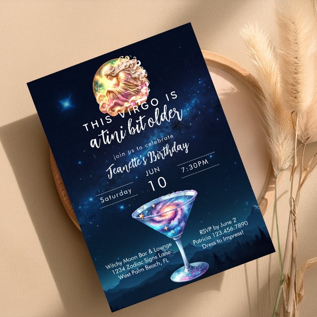 A Tini Bit Older Virgo Zodiac Martini Birthday Invitation (Creator Uploaded)