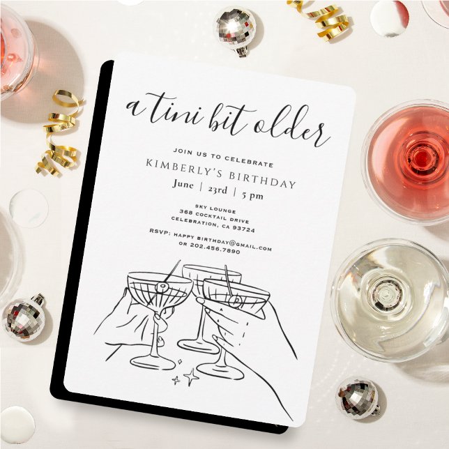A Tini Bit Older White Chic Martini Birthday Party Invitation (Creator Uploaded)