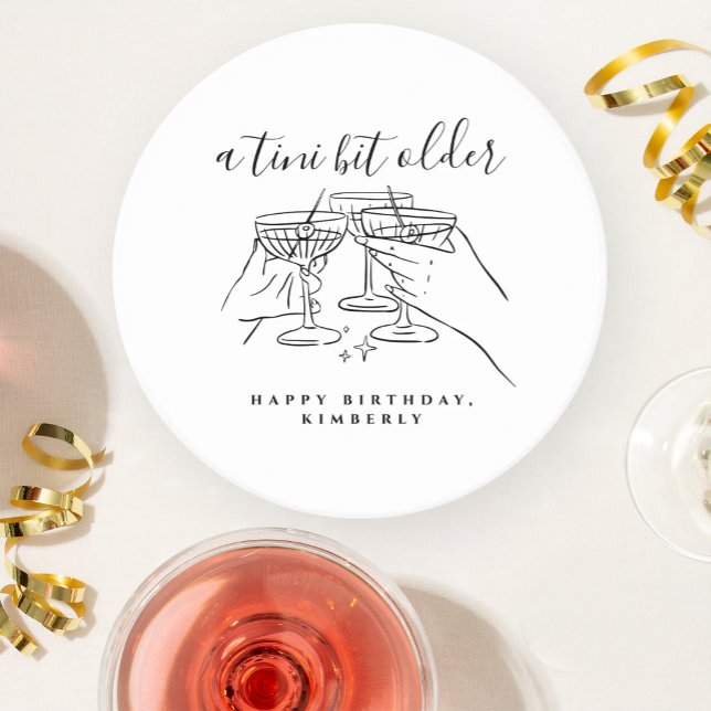 A Tini Bit Older White Hand Drawn Birthday Party Round Paper Coaster (Creator Uploaded)