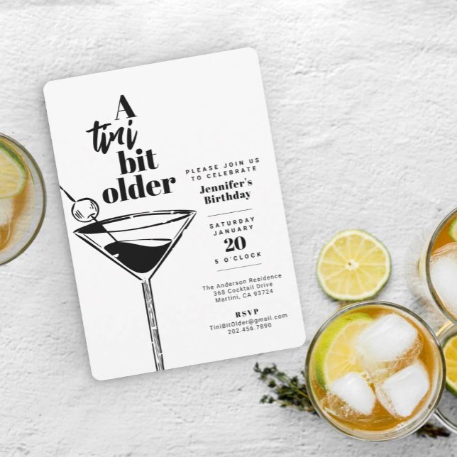 A Tini Bit Older White Martini Birthday Party Invitation (Creator Uploaded)